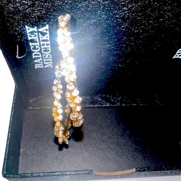 New Badgley Mischka Statement Gold Hoop Statement Earrings - Picture 3 of 6